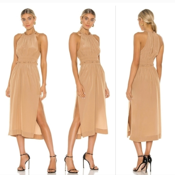 A.L.C. ALC Womens Dress Klara Halter Midi Smocked Holiday Christsmas Gold Size 6